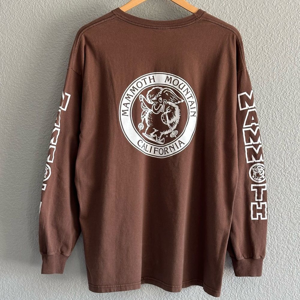 Vintage Mammoth Mtn CA Shirt Hanes Beefy T Brown Snowboard Ski Long Sleeve Sz XL